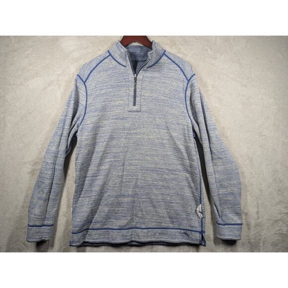 Tommy Bahama Sweater Men MEDIUM Blue Pullover Quarter Zip Reversible Sweatshirt - Picture 10 of 11